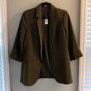 Express Olive Green Open Front Boyfriend Blazer NWT